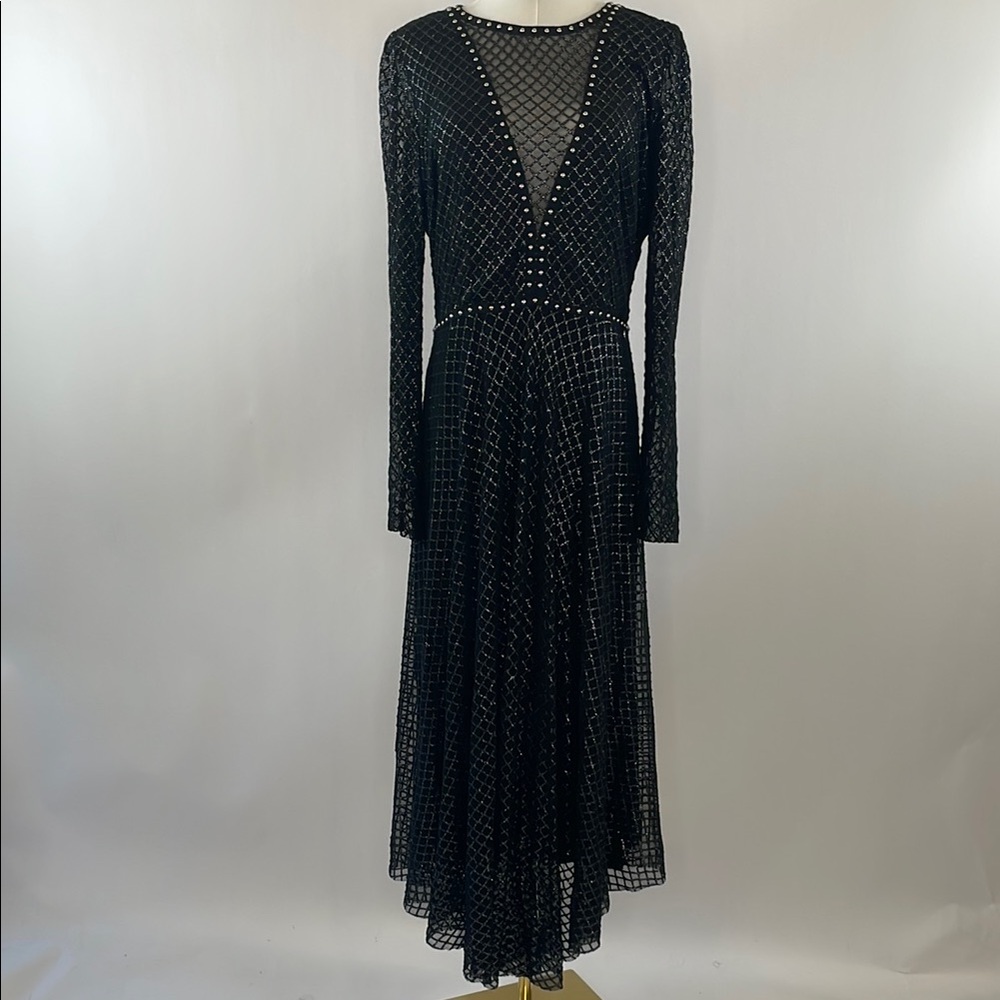 NISSA Black Printed Tulle Midi Dress US 10 - Picture 5 of 14